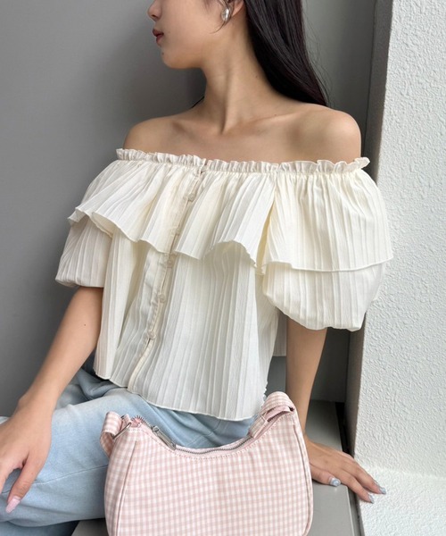 one after another NICE CLAUP(ワンアフターアナザーナイスクラップ)の「肩リボンブラウス(シャツ/ブラウス・レディース・チャコールグレー/ピンク/アイボリー/ホワイト×ブラック・FREE)」の13枚目の写真