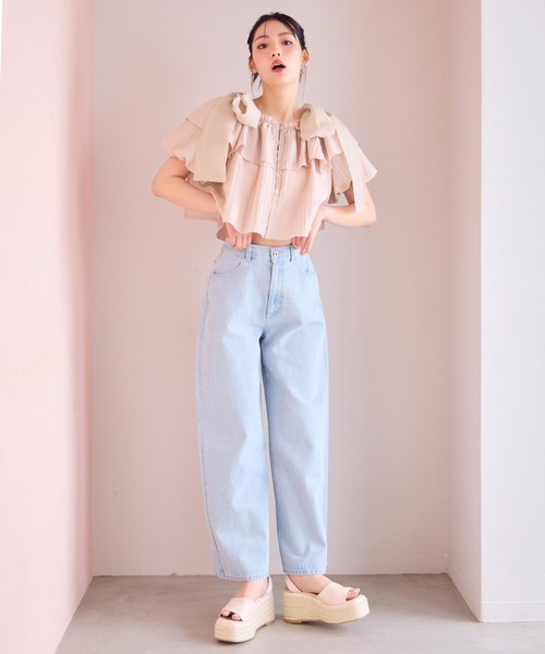 one after another NICE CLAUP(ワンアフターアナザーナイスクラップ)の「肩リボンブラウス(シャツ/ブラウス・レディース・チャコールグレー/ピンク/アイボリー/ホワイト×ブラック・FREE)」の19枚目の写真