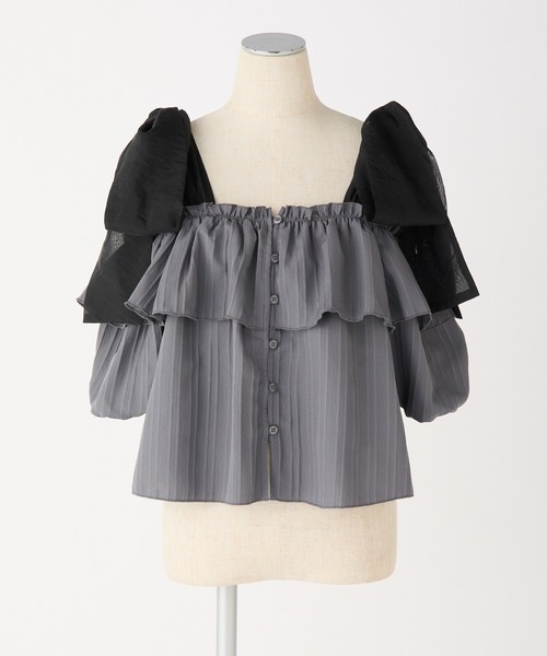 one after another NICE CLAUP(ワンアフターアナザーナイスクラップ)の「肩リボンブラウス(シャツ/ブラウス・レディース・チャコールグレー/ピンク/アイボリー/ホワイト×ブラック・FREE)」の14枚目の写真