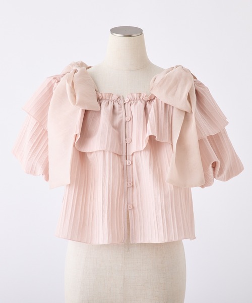 one after another NICE CLAUP(ワンアフターアナザーナイスクラップ)の「肩リボンブラウス(シャツ/ブラウス・レディース・チャコールグレー/ピンク/アイボリー/ホワイト×ブラック・FREE)」の7枚目の写真