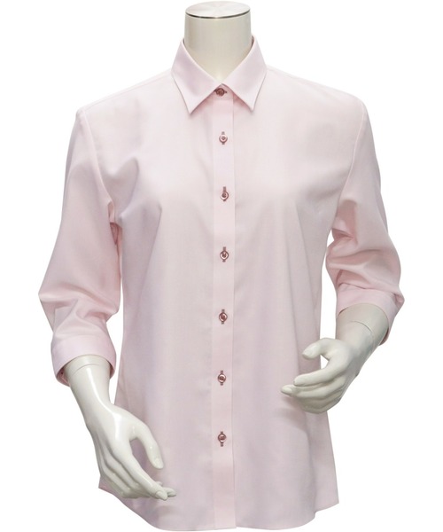 TOKYO SHIRTS(トウキョウシャツ)の「形態安定ノーアイロン レギュラーカラー 7分袖ビジネスワイシャツ(ビジネスシャツ・レディース・ピンク・LL/M/L/XL)」の2枚目の写真