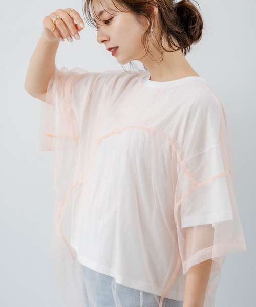 rectangle(レクタングル)の「チュールレイヤードTシャツ(Tシャツ/カットソー・レディース・サックスブルー系/ブラック系/ピンク系・FREE)」の3枚目の写真