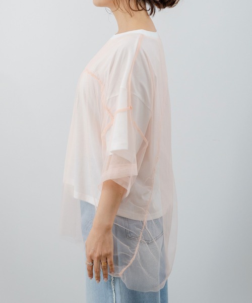rectangle(レクタングル)の「チュールレイヤードTシャツ(Tシャツ/カットソー・レディース・サックスブルー系/ブラック系/ピンク系・FREE)」の21枚目の写真