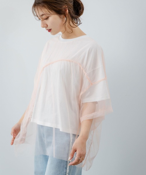 rectangle(レクタングル)の「チュールレイヤードTシャツ(Tシャツ/カットソー・レディース・サックスブルー系/ブラック系/ピンク系・FREE)」の16枚目の写真