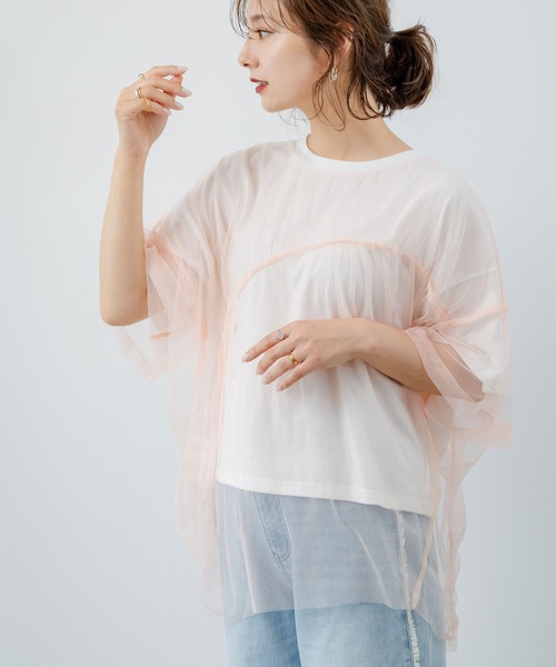 rectangle(レクタングル)の「チュールレイヤードTシャツ(Tシャツ/カットソー・レディース・サックスブルー系/ブラック系/ピンク系・FREE)」の18枚目の写真