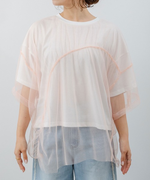 rectangle(レクタングル)の「チュールレイヤードTシャツ(Tシャツ/カットソー・レディース・サックスブルー系/ブラック系/ピンク系・FREE)」の20枚目の写真