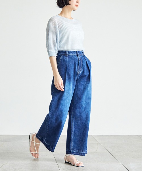 for/c(フォーシー)の「タックワイドデニムパンツ【オーガニックコットン】(デニムパンツ・レディース・ライトブルー/インディゴブルー・LL/L/M)」の6枚目の写真