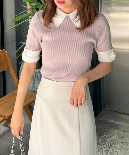 INGNI(イング)の「配色襟付半袖ニット(ニット/セーター・レディース・ブラック×ホワイト/ホワイト×ブラック/ピンク系9・M)」の13枚目の写真