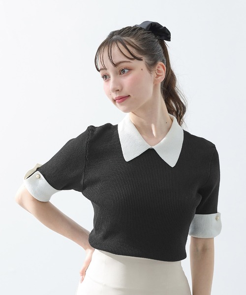 INGNI（イング）の「配色襟付半袖ニット（ニット/セーター）」 - WEAR