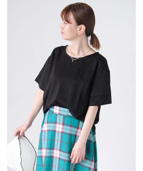 Lugnoncure（ルノンキュール）の「綿ナイロン袖タックTシャツ（Tシャツ/カットソー・レディース・グリーン/チャコールグレー/ブラック/ブラウン/オフホワイト・F）」の2枚目の写真