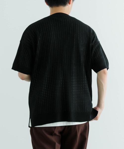 ITEMS URBANRESEARCH（アイテムズ アーバンリサーチ）の「メッシュニット クルーネック 半袖Tops（ニット/セーター・メンズ・ブラック/ホワイト・MEDIUM/LARGE）」の7枚目の写真