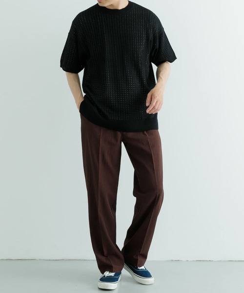 ITEMS URBANRESEARCH（アイテムズ アーバンリサーチ）の「メッシュニット クルーネック 半袖Tops（ニット/セーター・メンズ・ブラック/ホワイト・MEDIUM/LARGE）」の8枚目の写真