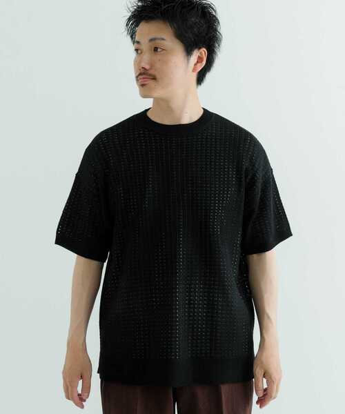 ITEMS URBANRESEARCH（アイテムズ アーバンリサーチ）の「メッシュニット クルーネック 半袖Tops（ニット/セーター・メンズ・ブラック/ホワイト・MEDIUM/LARGE）」の21枚目の写真
