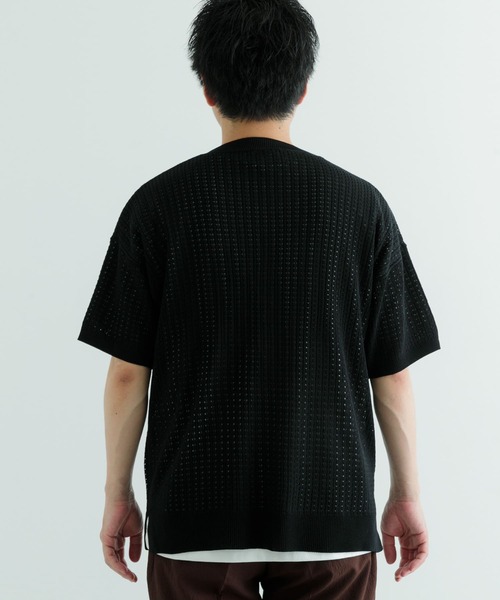 ITEMS URBANRESEARCH（アイテムズ アーバンリサーチ）の「メッシュニット クルーネック 半袖Tops（ニット/セーター・メンズ・ブラック/ホワイト・MEDIUM/LARGE）」の10枚目の写真