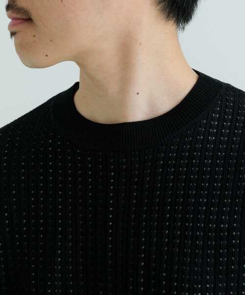 ITEMS URBANRESEARCH（アイテムズ アーバンリサーチ）の「メッシュニット クルーネック 半袖Tops（ニット/セーター・メンズ・ブラック/ホワイト・MEDIUM/LARGE）」の11枚目の写真