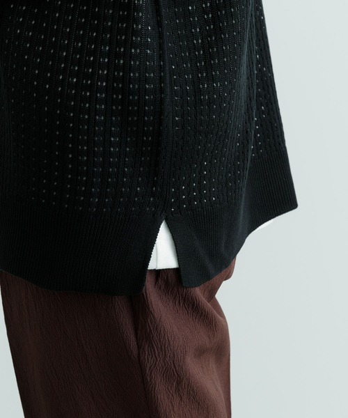 ITEMS URBANRESEARCH（アイテムズ アーバンリサーチ）の「メッシュニット クルーネック 半袖Tops（ニット/セーター・メンズ・ブラック/ホワイト・MEDIUM/LARGE）」の14枚目の写真