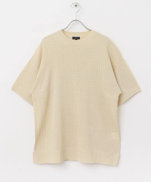 ITEMS URBANRESEARCH（アイテムズ アーバンリサーチ）の「メッシュニット クルーネック 半袖Tops（ニット/セーター・メンズ・ブラック/ホワイト・MEDIUM/LARGE）」の16枚目の写真