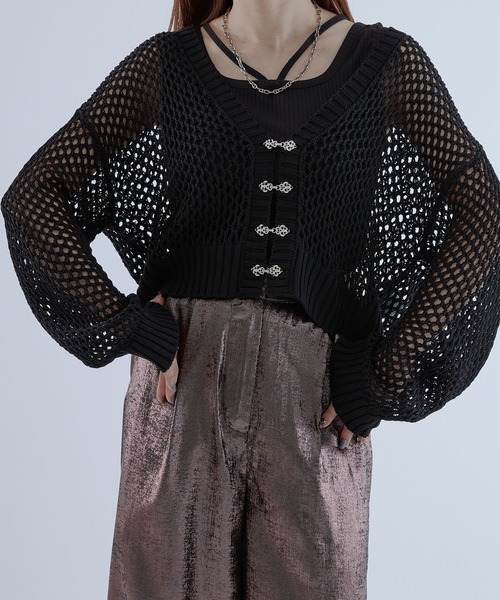 Ellno de Mavie（エルノデメヴィ）の「チャイナボタンメッシュカーディガン（カーディガン/ボレロ・レディース・ブルー/ブラック・FREE）」の4枚目の写真