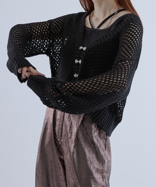 Ellno de Mavie（エルノデメヴィ）の「チャイナボタンメッシュカーディガン（カーディガン/ボレロ・レディース・ブルー/ブラック・FREE）」の5枚目の写真