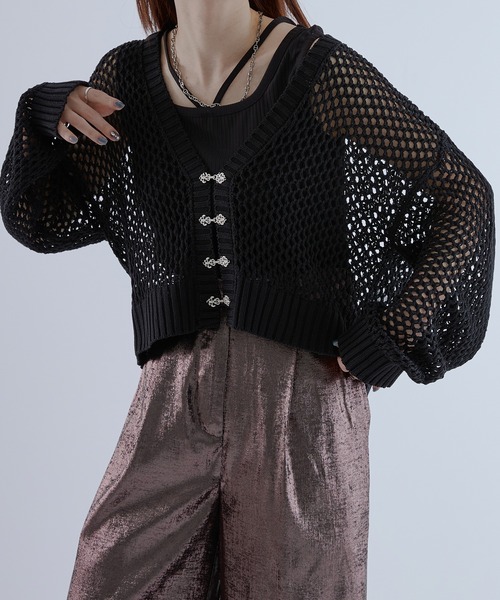 Ellno de Mavie（エルノデメヴィ）の「チャイナボタンメッシュカーディガン（カーディガン/ボレロ・レディース・ブルー/ブラック・FREE）」の7枚目の写真