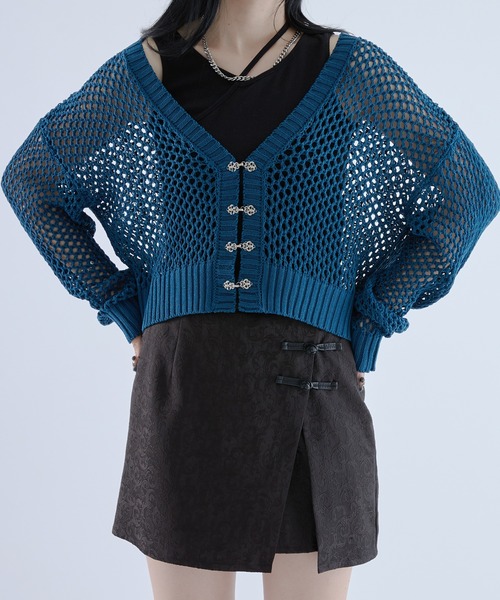 Ellno de Mavie（エルノデメヴィ）の「チャイナボタンメッシュカーディガン（カーディガン/ボレロ・レディース・ブルー/ブラック・FREE）」の19枚目の写真