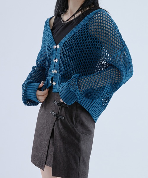 Ellno de Mavie（エルノデメヴィ）の「チャイナボタンメッシュカーディガン（カーディガン/ボレロ・レディース・ブルー/ブラック・FREE）」の20枚目の写真
