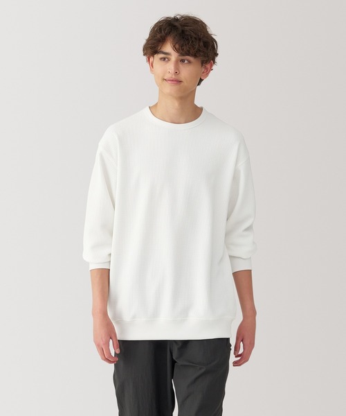 無印良品（ムジルシリョウヒン）の「〔MUJI WALKER〕紳士　ＵＶカット乾きやすいワッフル長袖Ｔシャツ（Tシャツ/カットソー・メンズ・オフホワイト/ブラック・XL/L/M/S）」の3枚目の写真