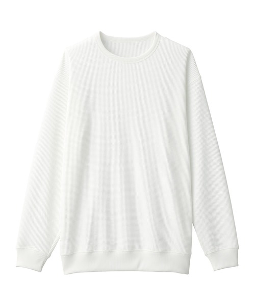 無印良品（ムジルシリョウヒン）の「〔MUJI WALKER〕紳士　ＵＶカット乾きやすいワッフル長袖Ｔシャツ（Tシャツ/カットソー・メンズ・オフホワイト/ブラック・XL/L/M/S）」の9枚目の写真