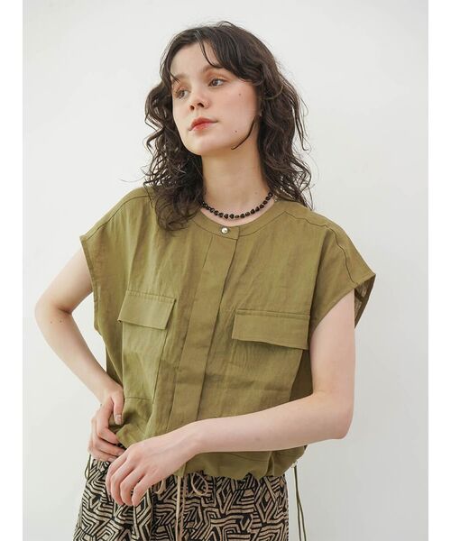 FIKA.(フィーカ)の「Linen short vest(シャツ/ブラウス・レディース・サンドベージュ/チャコール/オリーブ・MEDIUM)」の10枚目の写真