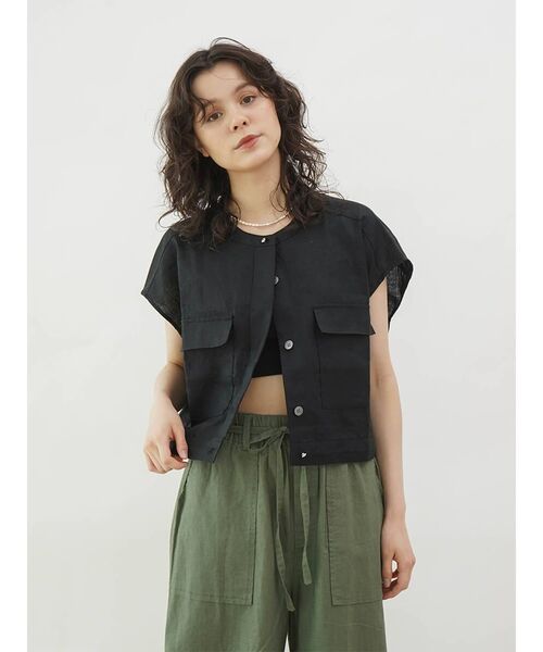 FIKA.(フィーカ)の「Linen short vest(シャツ/ブラウス・レディース・サンドベージュ/チャコール/オリーブ・MEDIUM)」の1枚目の写真