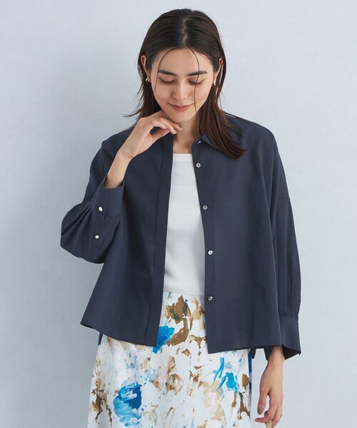 green label relaxing（グリーンレーベルリラクシング）の「シアー ドルマン ショート シャツ 2（シャツ/ブラウス・レディース・モカ/ネイビー/ダークグリーン・FREE）」の3枚目の写真
