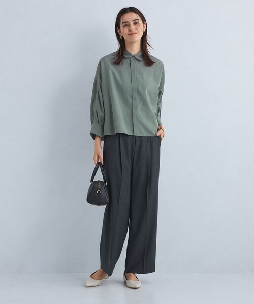 green label relaxing（グリーンレーベルリラクシング）の「シアー ドルマン ショート シャツ 2（シャツ/ブラウス・レディース・モカ/ネイビー/ダークグリーン・FREE）」の7枚目の写真