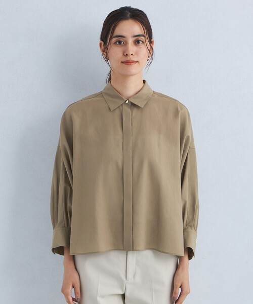 green label relaxing（グリーンレーベルリラクシング）の「シアー ドルマン ショート シャツ 2（シャツ/ブラウス・レディース・モカ/ネイビー/ダークグリーン・FREE）」の13枚目の写真