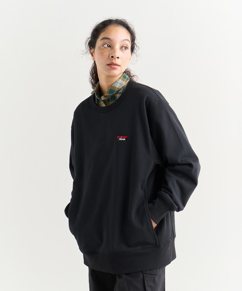NANGA（ナンガ）の「ECO HYBRID MINI BOX LOGO EMBROIDERY SWEATSHIRT/エコハイブリッド ミニボックスロゴ エンブロイダリー スウェットシャツ（スウェット・メンズ・セージグリーン/ブラック/オートミール/ライトグレー/ホワイト/オレンジ/ブラック系その他・S/M/L/XL）」の4枚目の写真