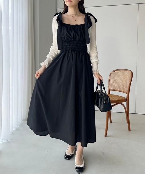 one after another NICE CLAUP（ワンアフターアナザーナイスクラップ）の「【WEB限定商品】リボンシャーリングキャミワンピース（ワンピース・レディース・ベージュ系その他/ブラック/ブラウン系その他/ピンク系その他・SMALL/MEDIUM）」の18枚目の写真