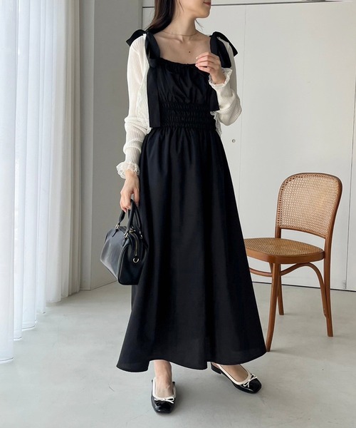 one after another NICE CLAUP（ワンアフターアナザーナイスクラップ）の「【WEB限定商品】リボンシャーリングキャミワンピース（ワンピース・レディース・ベージュ系その他/ブラック/ブラウン系その他/ピンク系その他・SMALL/MEDIUM）」の19枚目の写真