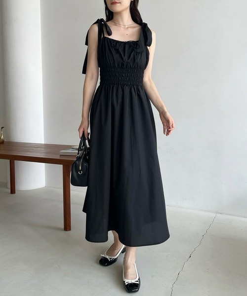 one after another NICE CLAUP（ワンアフターアナザーナイスクラップ）の「【WEB限定商品】リボンシャーリングキャミワンピース（ワンピース・レディース・ベージュ系その他/ブラック/ブラウン系その他/ピンク系その他・SMALL/MEDIUM）」の5枚目の写真