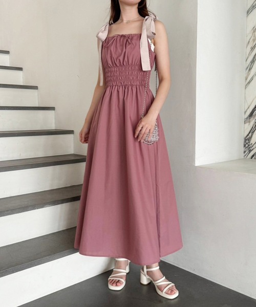 one after another NICE CLAUP（ワンアフターアナザーナイスクラップ）の「【WEB限定商品】リボンシャーリングキャミワンピース（ワンピース・レディース・ベージュ系その他/ブラック/ブラウン系その他/ピンク系その他・SMALL/MEDIUM）」の14枚目の写真