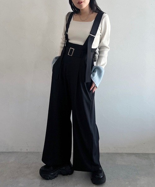 PAGEBOY（ページボーイ）の「サスツキワイドタックパンツ（スラックス・レディース・ブラック/モカ・FREE）」の3枚目の写真