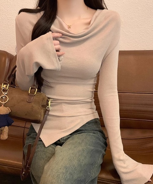 GEMEDA(ジェメダ)の「スリムフィット アシメスムースカットソー(Tシャツ/カットソー・レディース・ブラック/ベージュ/グレー・M)」の8枚目の写真