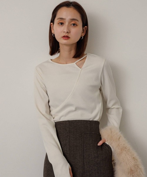 SENSE OF PLACE by URBAN RESEARCH（センスオブプレイスバイアーバンリサーチ）の「アシンメトリーリブコンパクトトップス（Tシャツ/カットソー・レディース・ブラウン/ブラック/ライトブルー/オフホワイト・ONE）」の5枚目の写真