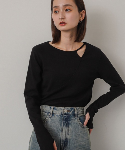 SENSE OF PLACE by URBAN RESEARCH（センスオブプレイスバイアーバンリサーチ）の「アシンメトリーリブコンパクトトップス（Tシャツ/カットソー・レディース・ブラウン/ブラック/ライトブルー/オフホワイト・ONE）」の13枚目の写真