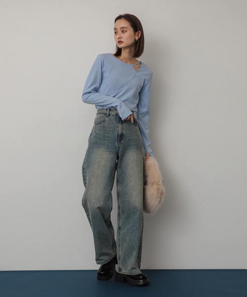 SENSE OF PLACE by URBAN RESEARCH（センスオブプレイスバイアーバンリサーチ）の「アシンメトリーリブコンパクトトップス（Tシャツ/カットソー・レディース・ブラウン/ブラック/ライトブルー/オフホワイト・ONE）」の20枚目の写真