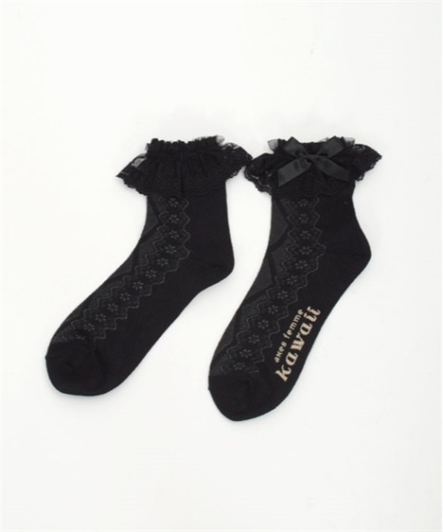 axes femme kawaii(アクシーズファムカワイイ)の「透かしレースアップ柄ソックス(ソックス/靴下・レディース・ブラック/ベージュ/ホワイト・FREE)」の19枚目の写真