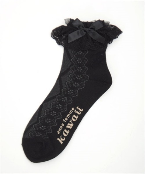 axes femme kawaii(アクシーズファムカワイイ)の「透かしレースアップ柄ソックス(ソックス/靴下・レディース・ブラック/ベージュ/ホワイト・FREE)」の18枚目の写真