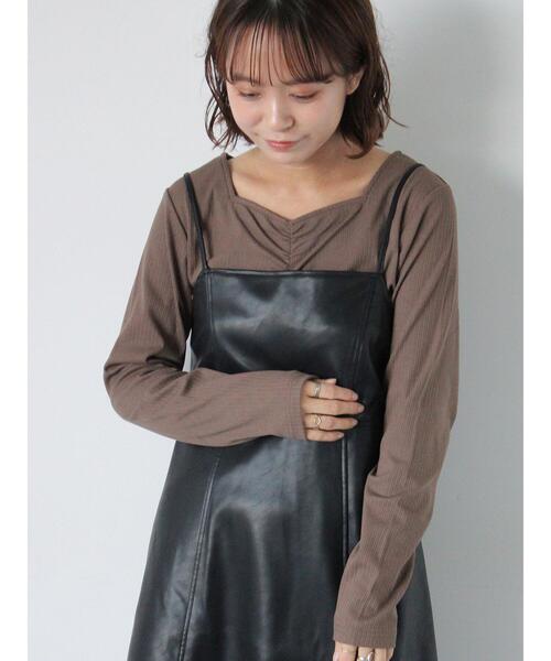 ehka sopo（エヘカソポ）の「フロントシャーリングカットソー（Tシャツ/カットソー・レディース・ブラック/オフホワイト/モカ・F）」の3枚目の写真