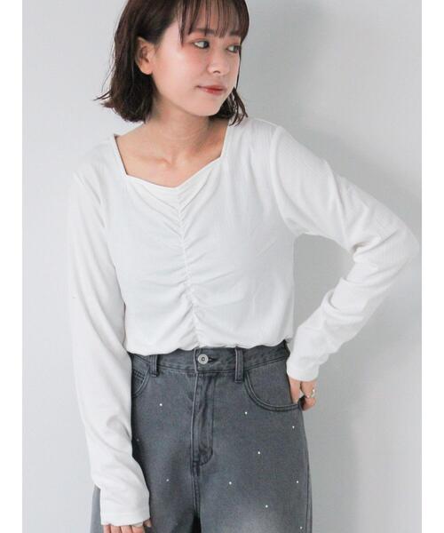 ehka sopo（エヘカソポ）の「フロントシャーリングカットソー（Tシャツ/カットソー・レディース・ブラック/オフホワイト/モカ・F）」の4枚目の写真