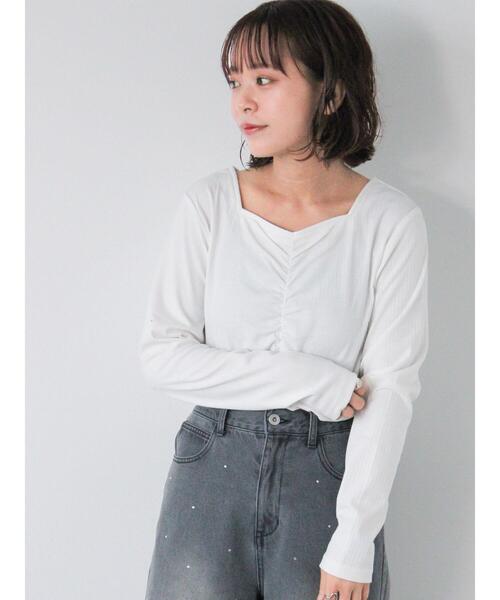 ehka sopo（エヘカソポ）の「フロントシャーリングカットソー（Tシャツ/カットソー・レディース・ブラック/オフホワイト/モカ・F）」の7枚目の写真