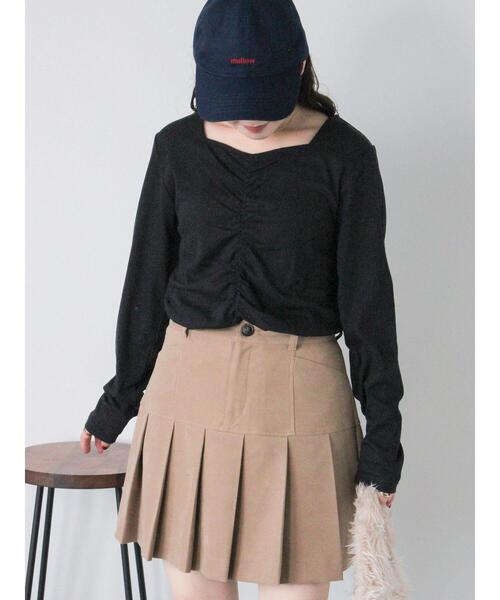 ehka sopo（エヘカソポ）の「フロントシャーリングカットソー（Tシャツ/カットソー・レディース・ブラック/オフホワイト/モカ・F）」の10枚目の写真