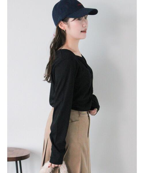 ehka sopo（エヘカソポ）の「フロントシャーリングカットソー（Tシャツ/カットソー・レディース・ブラック/オフホワイト/モカ・F）」の11枚目の写真